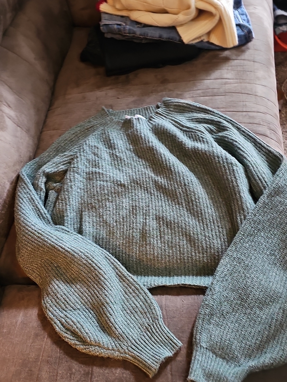 Double Zero Sage Green Ribbed Crewneck Sweater